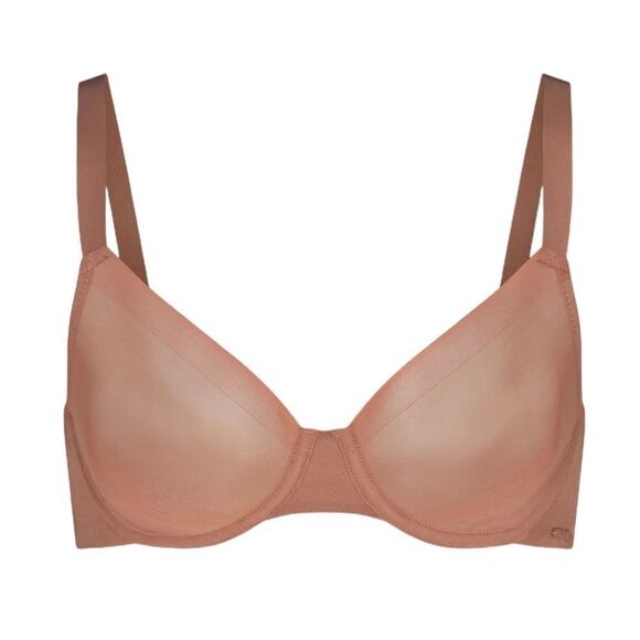 NWT SKIMS No Show Molded Unlined Demi Sheer Sexy Nude Lingerie Bra In Sienna - Picture 9 of 10